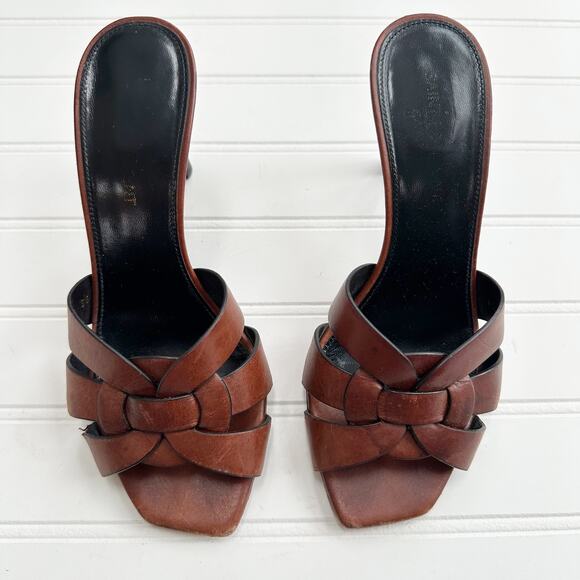 Saint Laurent Shoes - Saint Laurent Tribute Brown Leather Mule Sandals Slide Heels Size 36 EU Luxury